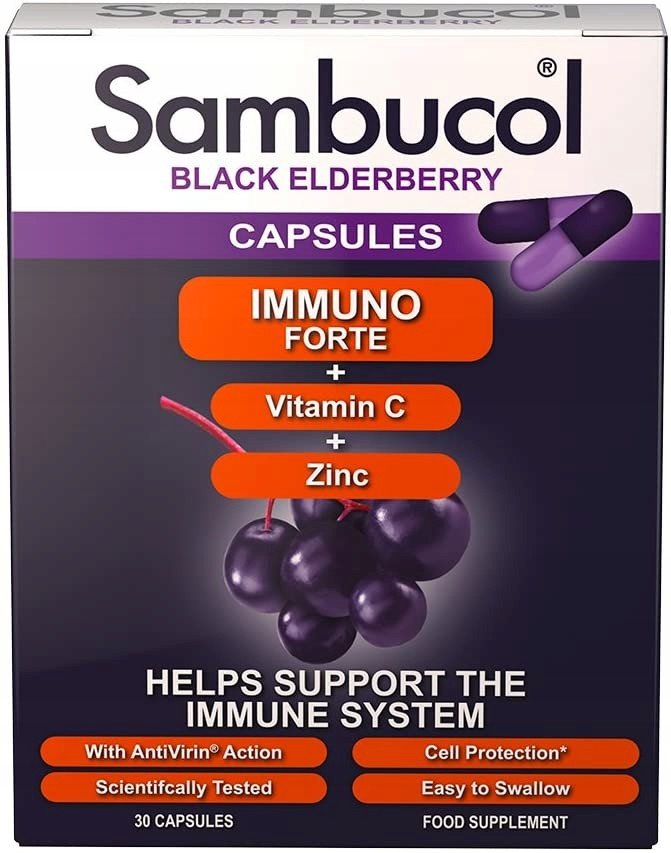 Vitabiotics Sambucol, Immuno Forte+, Vitamin C + Zinc, Capsules, 30 capsules Unisex