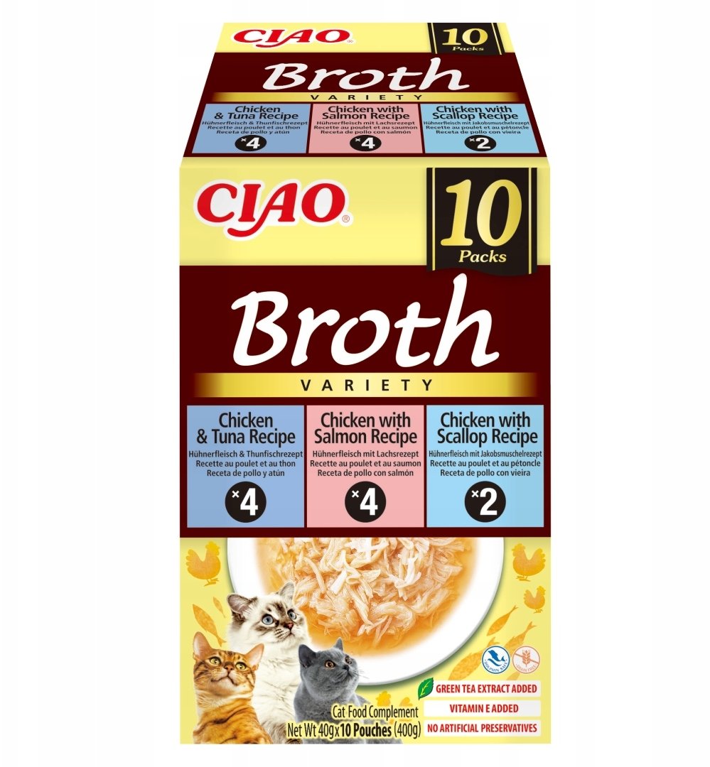 INABA CAT CIAO BROTH CHICKEN,FISH,SCALLOP 10x40g