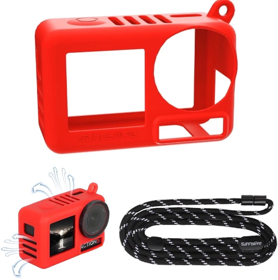 POKROWIEC FUTERAŁ CASE ETUI OSŁONA SILIKONOWA + PASEK SMYCZ DO DJI OSMO ACTION 5 PRO - RED