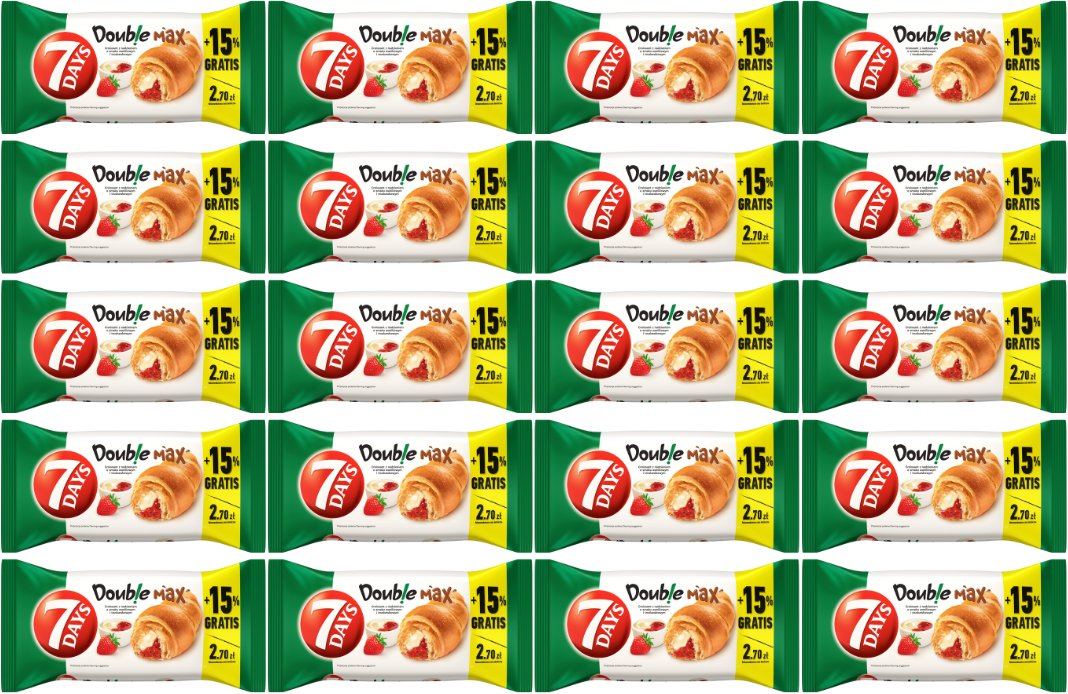 7 Days Doub!e Max Croissant z nadzieniem o smaku waniliowym i truskawkowym 110 g x 20 sztuk