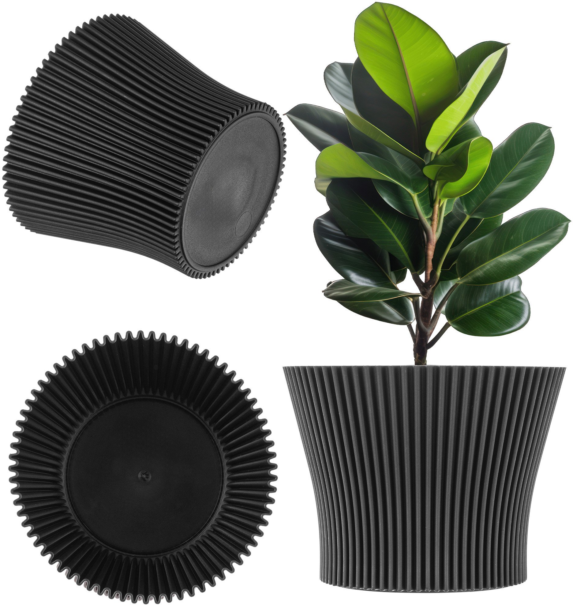 KADAX Doniczka Donica Na Kwiaty 15cm Osłonka Rośliny Kwietnik Plastikowa Czarna