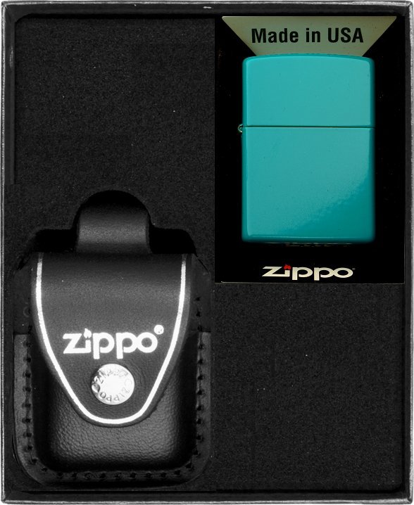 Zestaw ZIPPO Zapalniczka REG FLAT TURQ Prezentowy No3