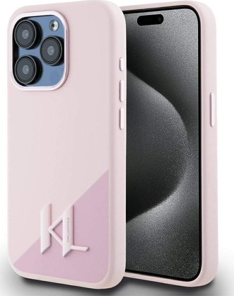 Etui Karl Lagerfeld Silicone Shadow Metal Initial MagSafe do iPhone 15 Pro różowy
