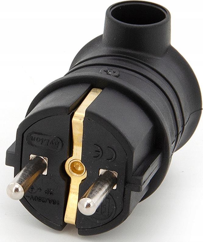 ELS Elektrotechnika WTYCZKA KĄTOWA GUMOWA HERMETYCZNA 230V 16A SCHUKO TWGK-SCH