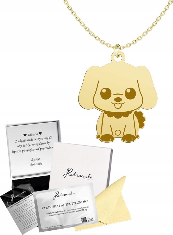 Radziszewska Jewellery Złoty Naszyjnik Piesek SREBRO 925 Dziecko Prezent GRAWER GRATIS