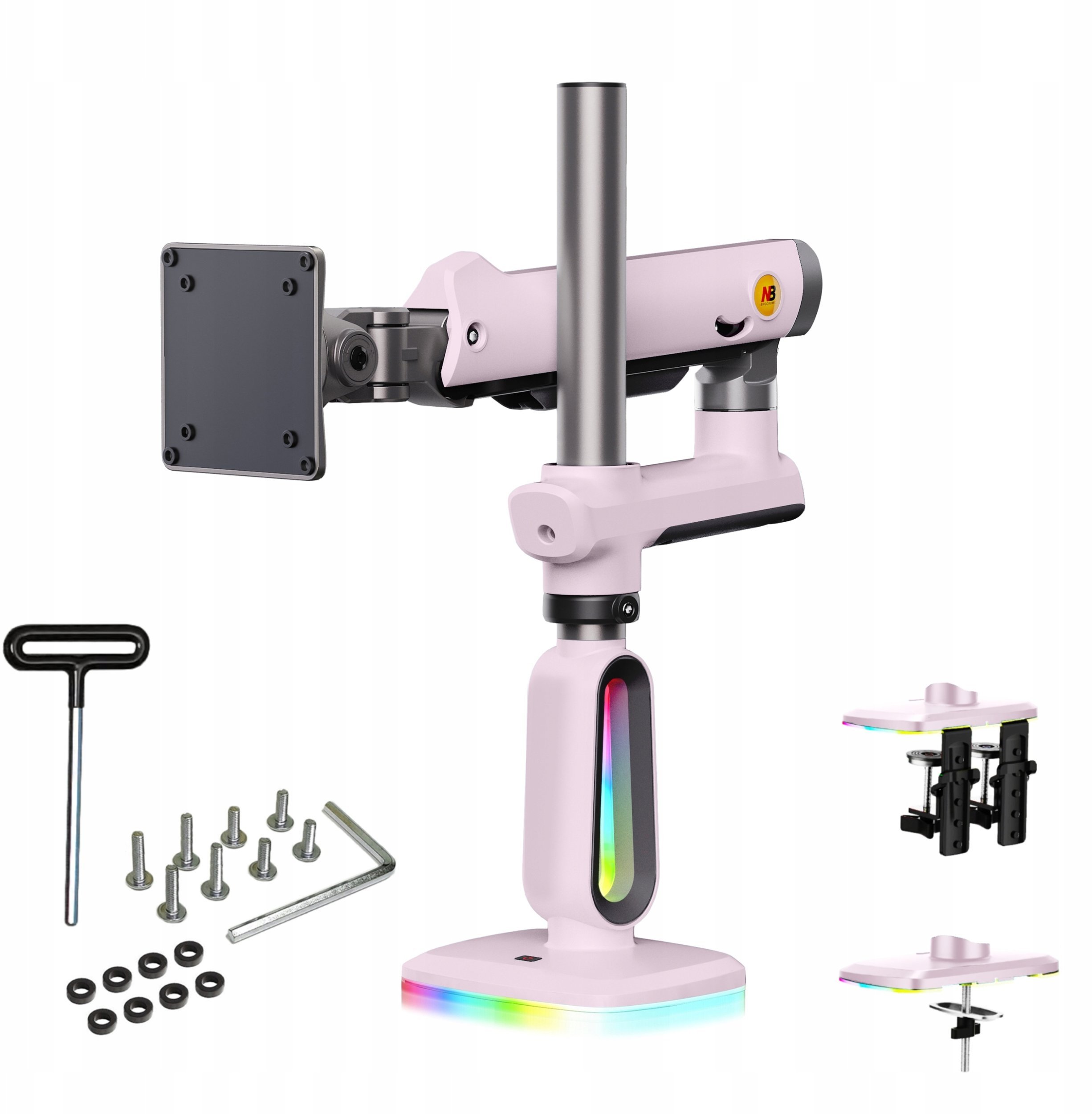 F7-XJ Sakura Pink Podświetlenie RGB Gamingowy mocny uchwyt biurkowy do dużych monitorów 32-60 cali