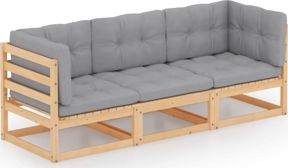 vidaXL 3-osobowa sofa ogrodowa z poduszkami, lite drewno sosnowe