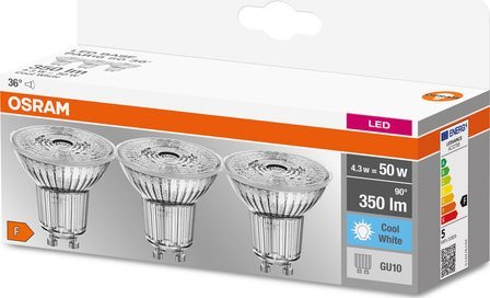 Ledvance OSRAM LED BASE PAR16 36° 4,3W 840 GU10 350lm 4000K (CRI 80) 10000h A++ (Krabička 3ks)