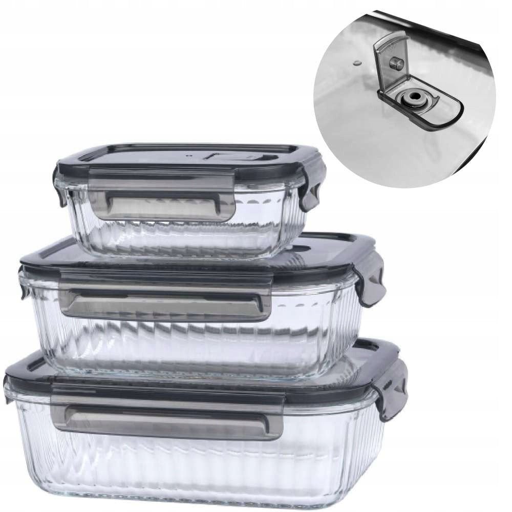 POJEMNIK SZKLANY 1000/400 ML ZESTAW PROSTOKĄT RYFOWANE SZARE