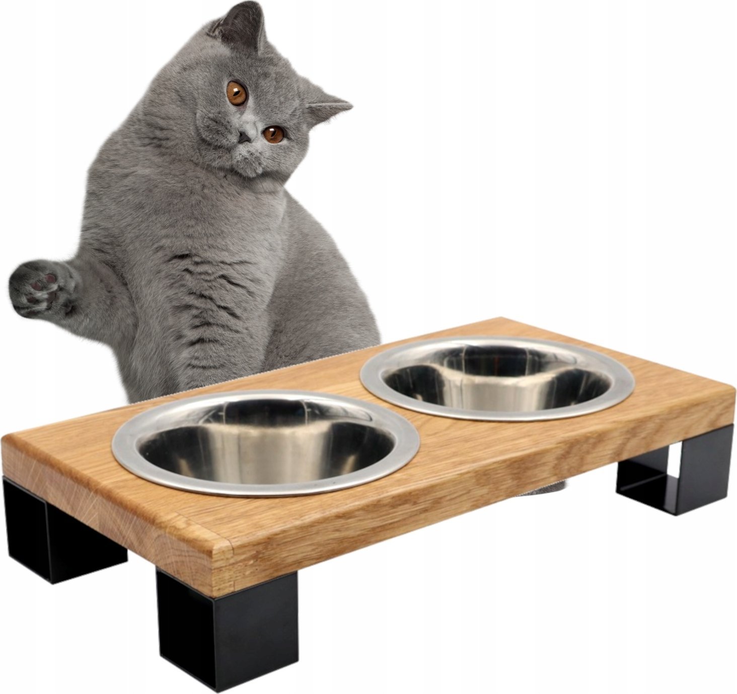 DREWNIANY BUFET MISKI NA STOJAKU DLA KOTA PSA PODSTAWKA + miski 2x450ml