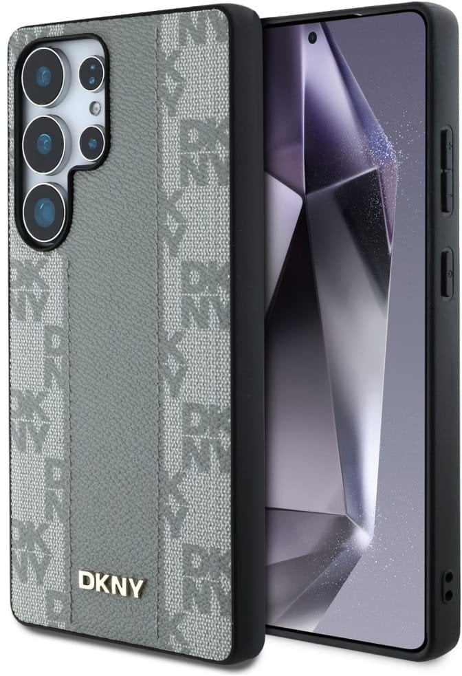 Case DKNY Leather Checkered Pattern MagSafe for Samsung Galaxy S25 Ultra taupe