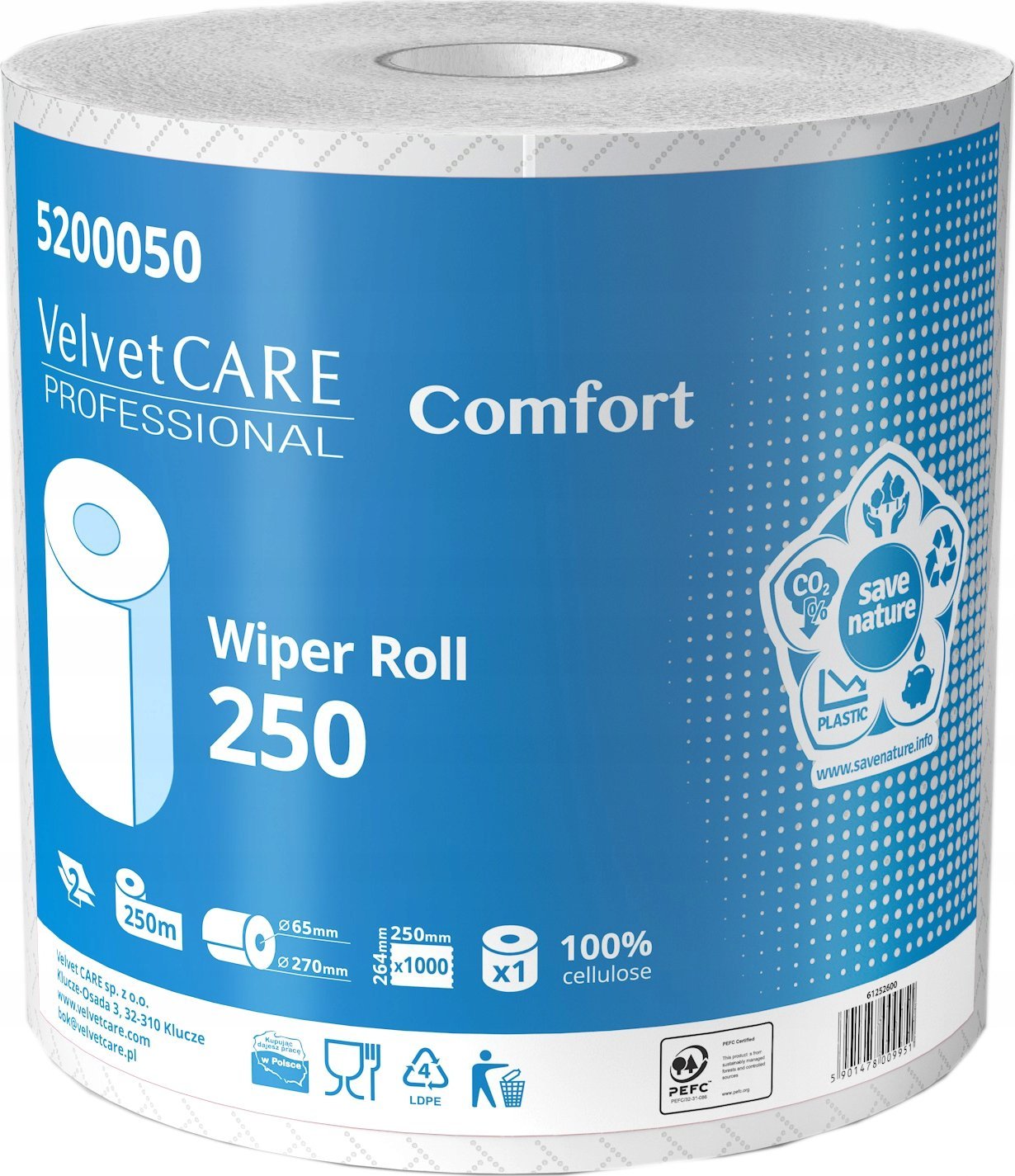 Velvet Czyściwo w rolce Velvet Care Comfort 250m 2w celuloza białe