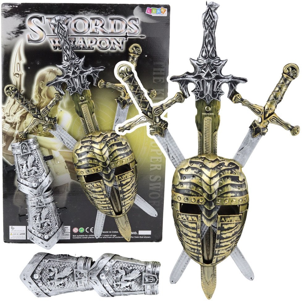 Zestaw Rycerski 3 Miecze Maska Ochraniacze Realistyczne Zdobienia