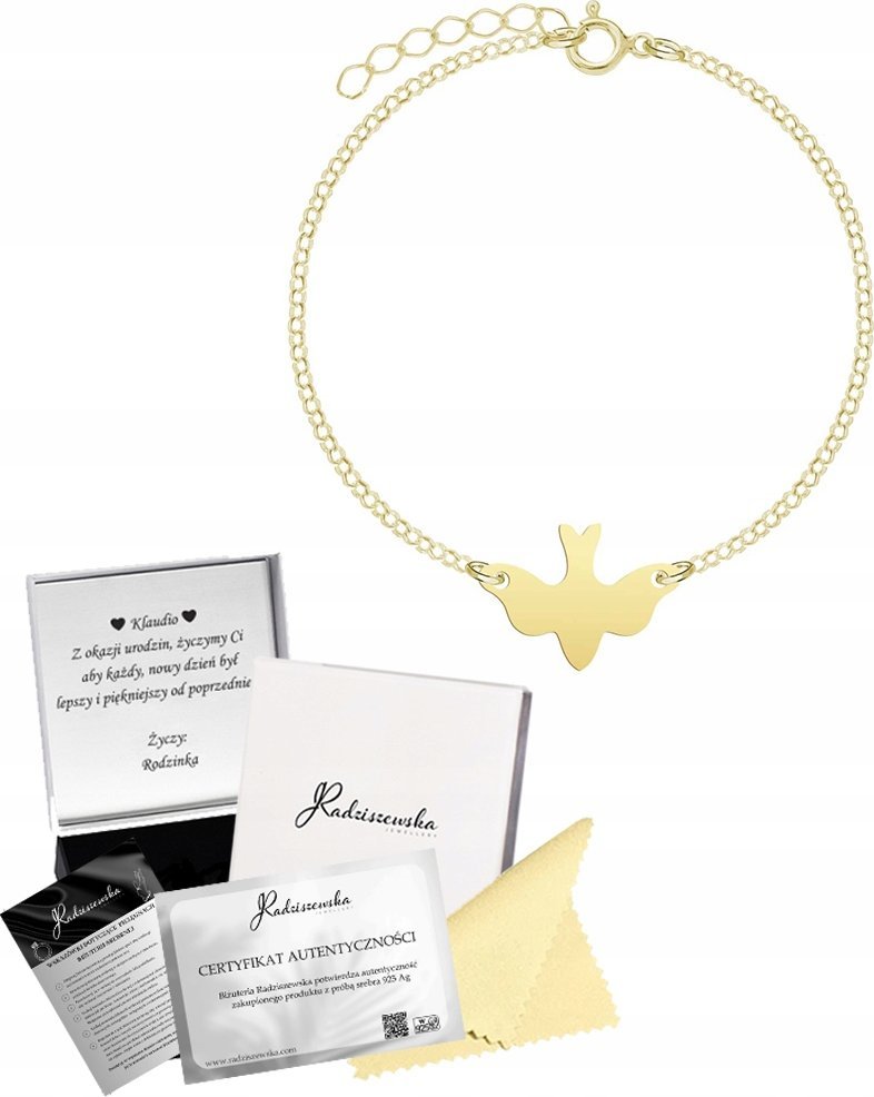Radziszewska Jewellery Bransoletka Pozłacana Duch Święty Gołębica Prezent 925 GRAWER GRATIS