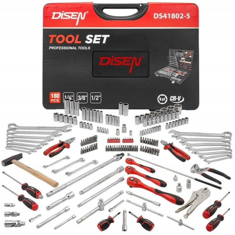 Zestaw narzędzi 180el. 1/4" i 3/8" i 1/2" (4-32mm) (6-kątnych)