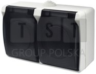 40117 Gniazdo podwójne z uziemieniem natynkowe z klapką dymną Aqua Plus IP54 białe / 40117