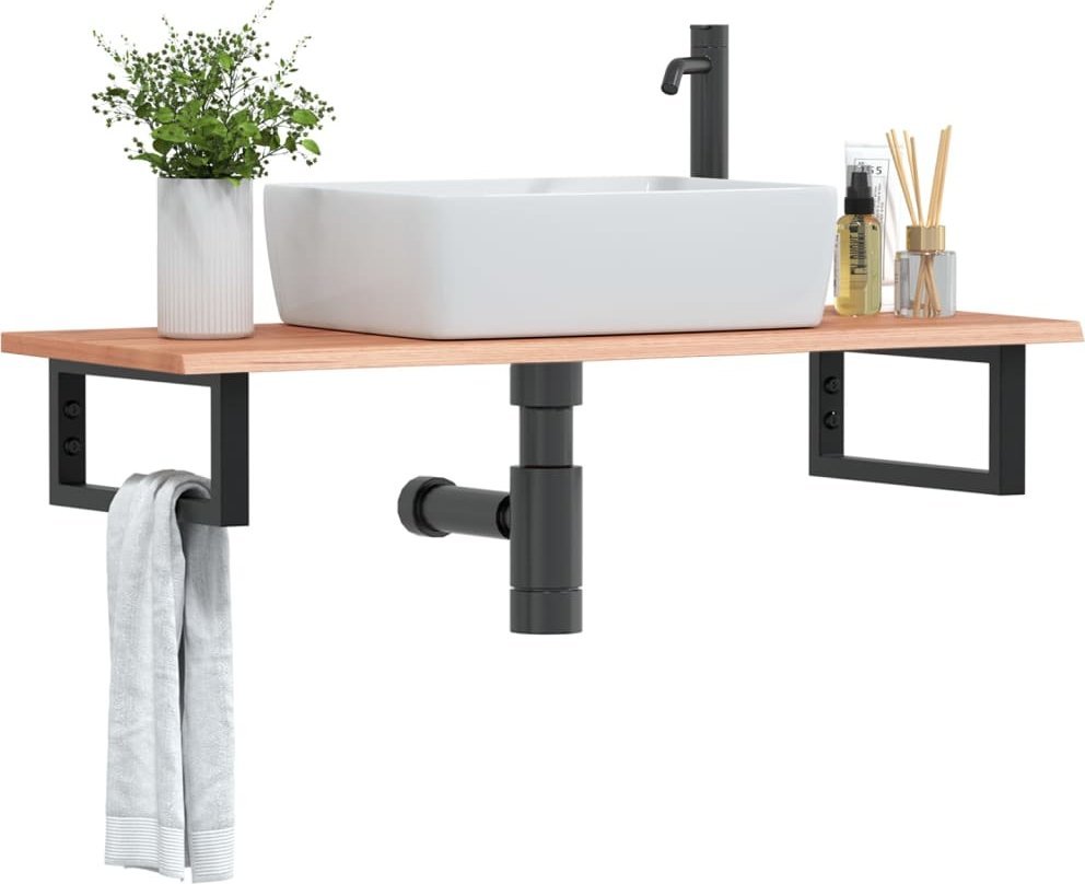 vidaXL Półka ścienna pod umywalkę, stal i lite drewno dębowe