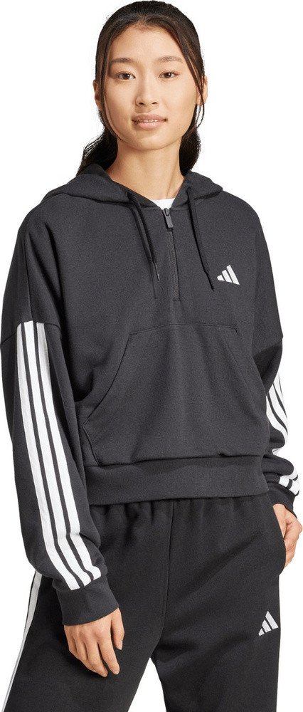 Bluza damska adidas Essentials 3-Stripes French Terry Quarter-Zip Hoodie czarna JN1956 S