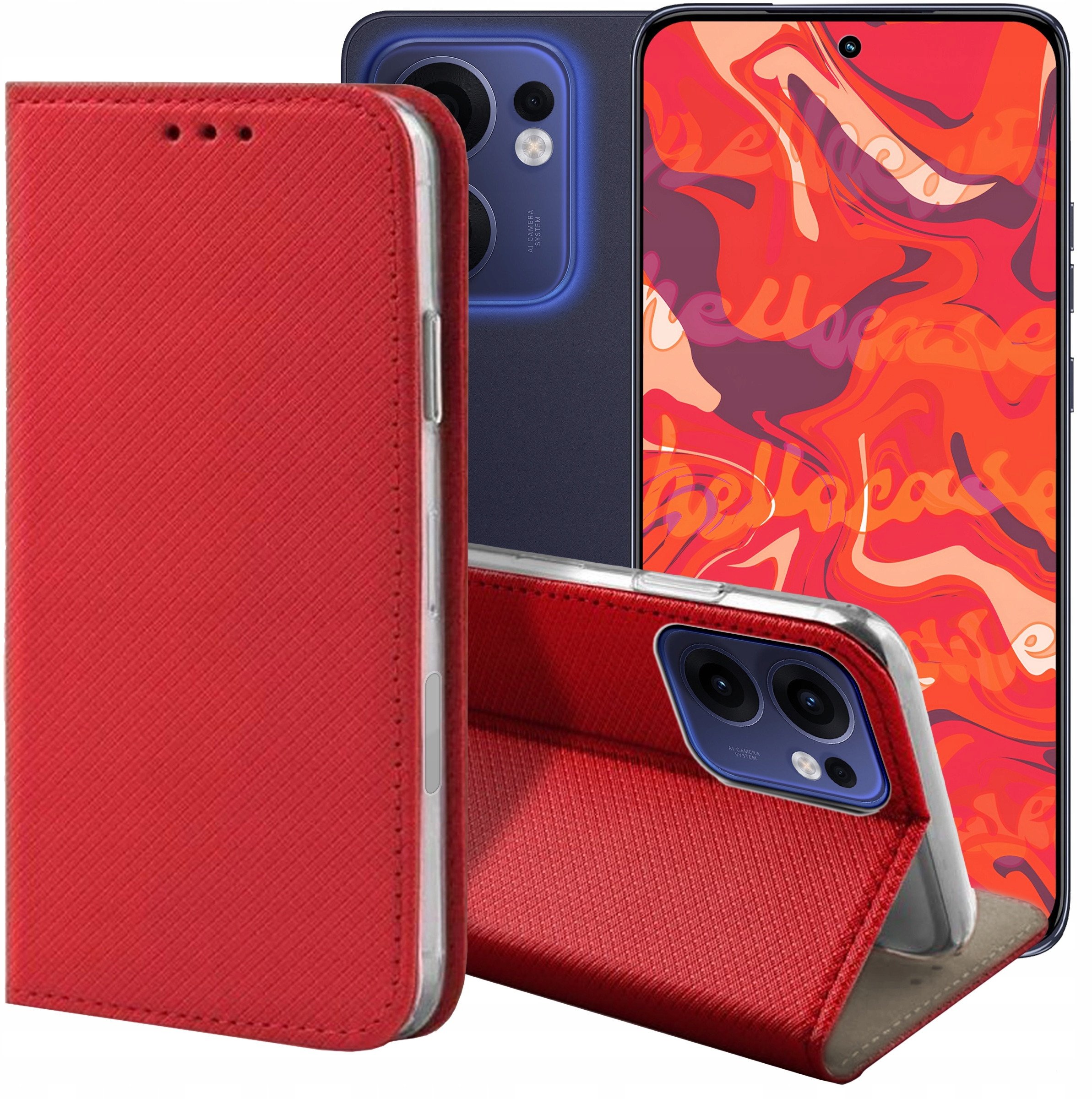 ETUI Z KLAPKĄ DO OPPO RENO13 F 4G / 5G CZERWONE ZAMYKANE MAGNETYCZNE KABURA