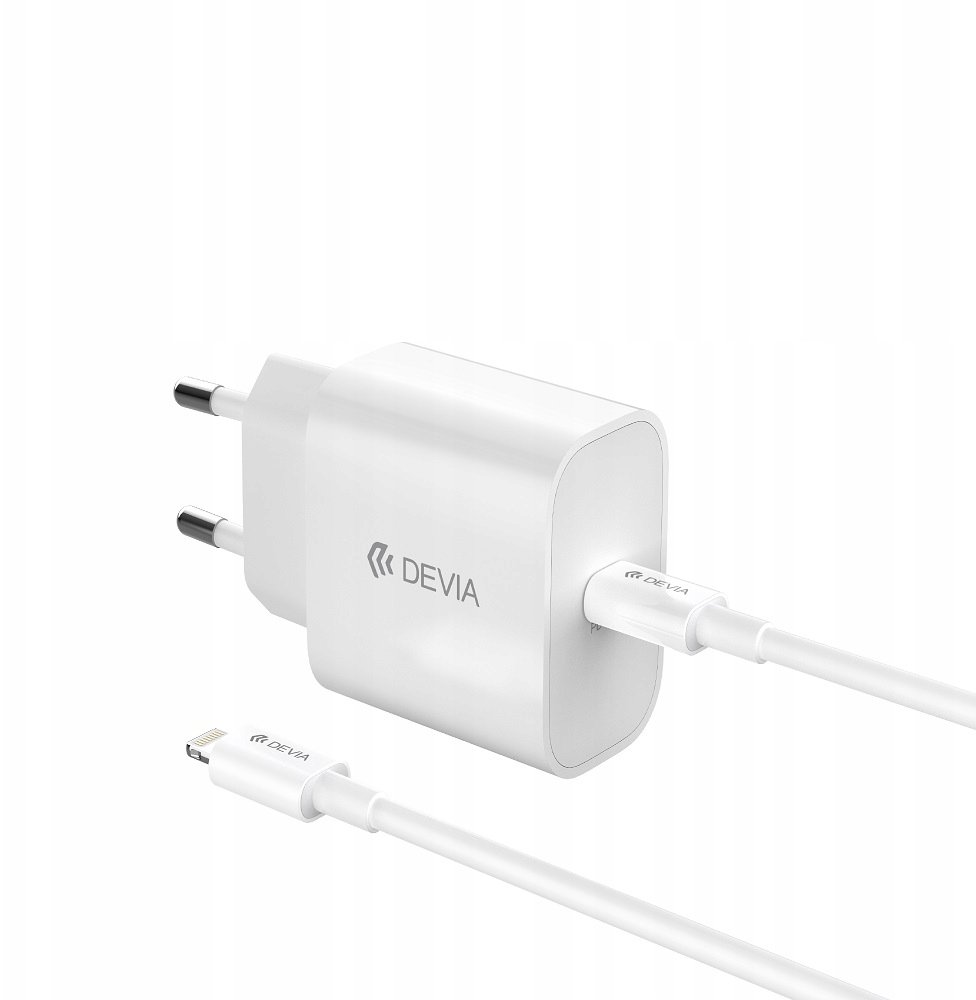 Devia ładowarka sieciowa Smart PD GaN 30W 1x USB-C biała + kabel USB-C - Lightning