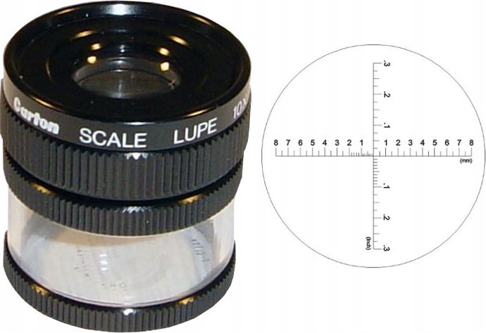 Carton Lupa x10 z podziałką skala 0,1mm i regul. ostrości