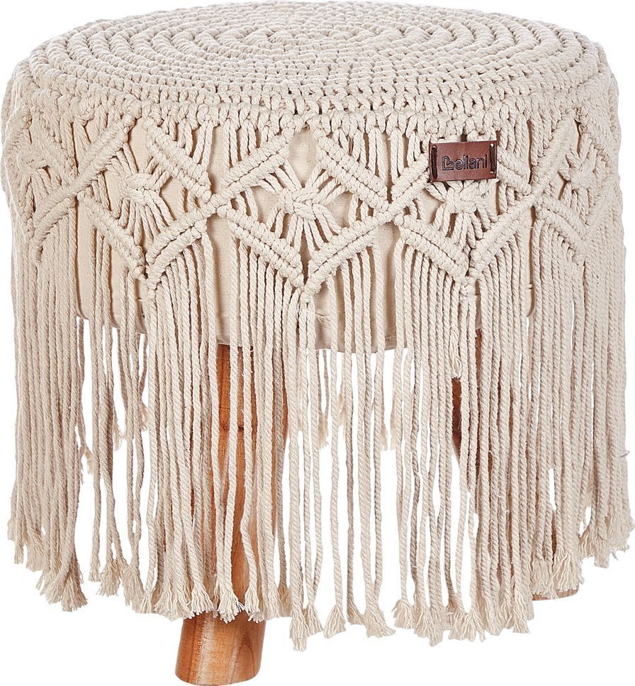 Beliani Stołek bawełniany makrama beżowy NAWABAD