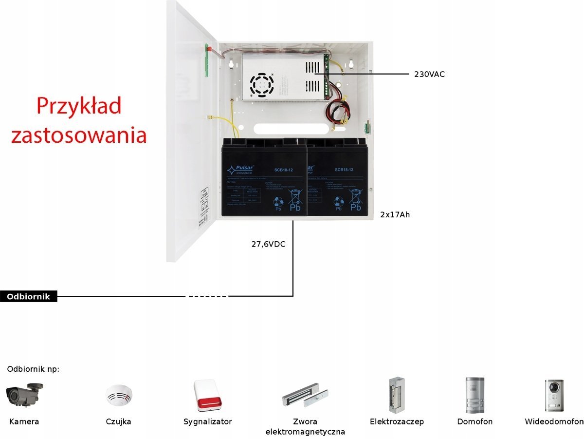 UPS Pulsar HPSB-24V7A-C Zasilacz buforowy impulsowy 27,6V/7A/2x17Ah