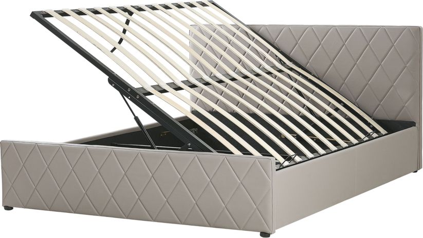 Shumee Łóżko z pojemnikiem ekoskóra 160 x 200 cm beżowoszare ROCHEFORT