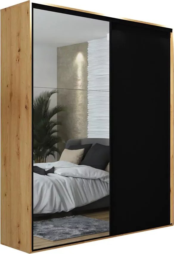 Elior Szafa przesuwna z lustrem dąb artisan + czarny - Savona 3X