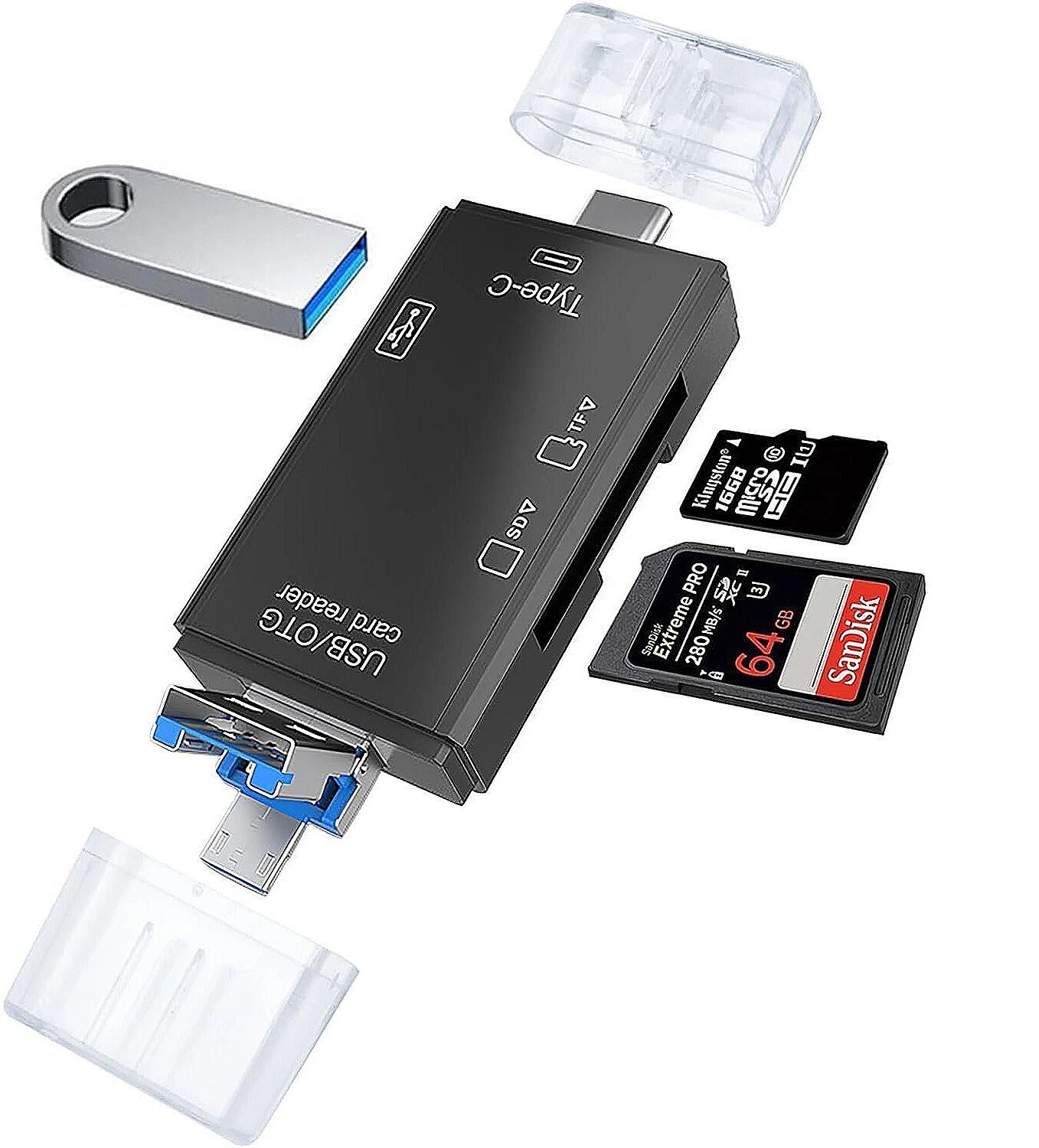 RoGer OTG USB-C/USB/microUSB Cardreader TF / SD + USB 2.0