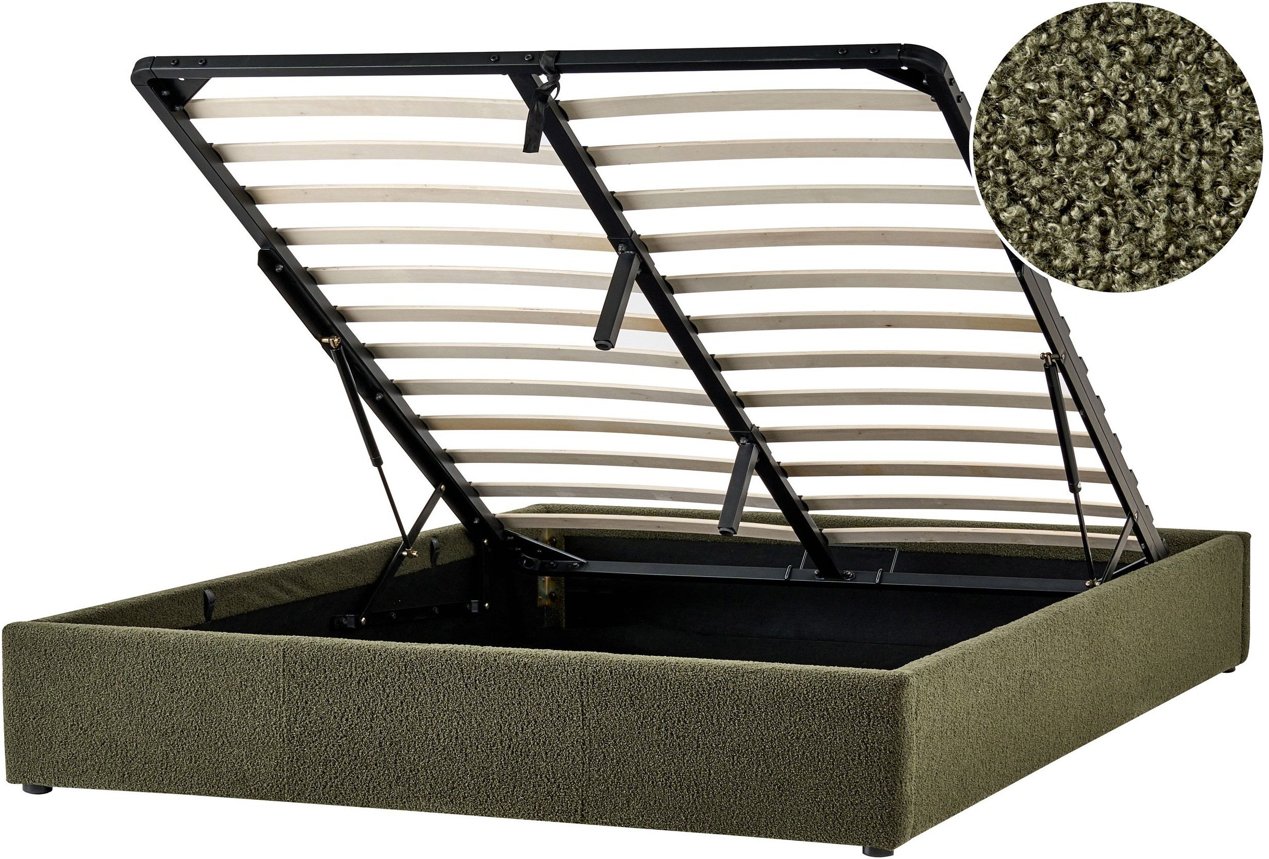 Łóżko z pojemnikiem bez zagłówka Boucle DINAN 160 x 200 cm Ciemnozielony