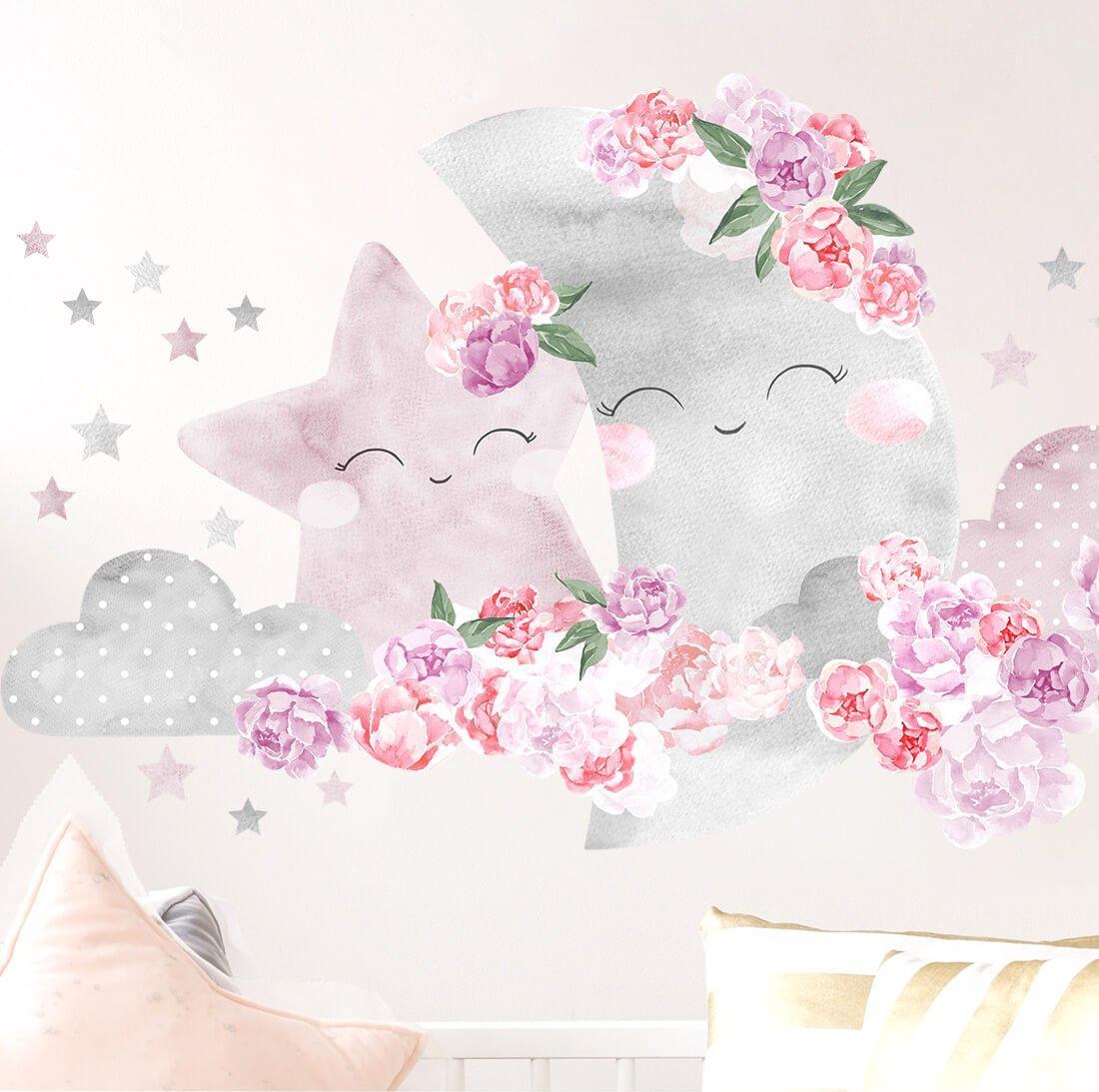 Pastelowe Love Księżyc różowy - Naklejka na ścianę