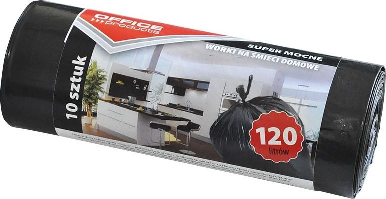 Office Products Worki na śmieci domowe OFFICE PRODUCTS, super mocne (LDPE), 120l, 10szt., czarne