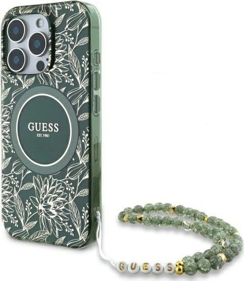 Guess GUHMP16XHCPOFPA iPhone 16 Pro Max 6.9" zielony/green hardcase IML Flowers Allover Electro With Pearl Strap MagSafe