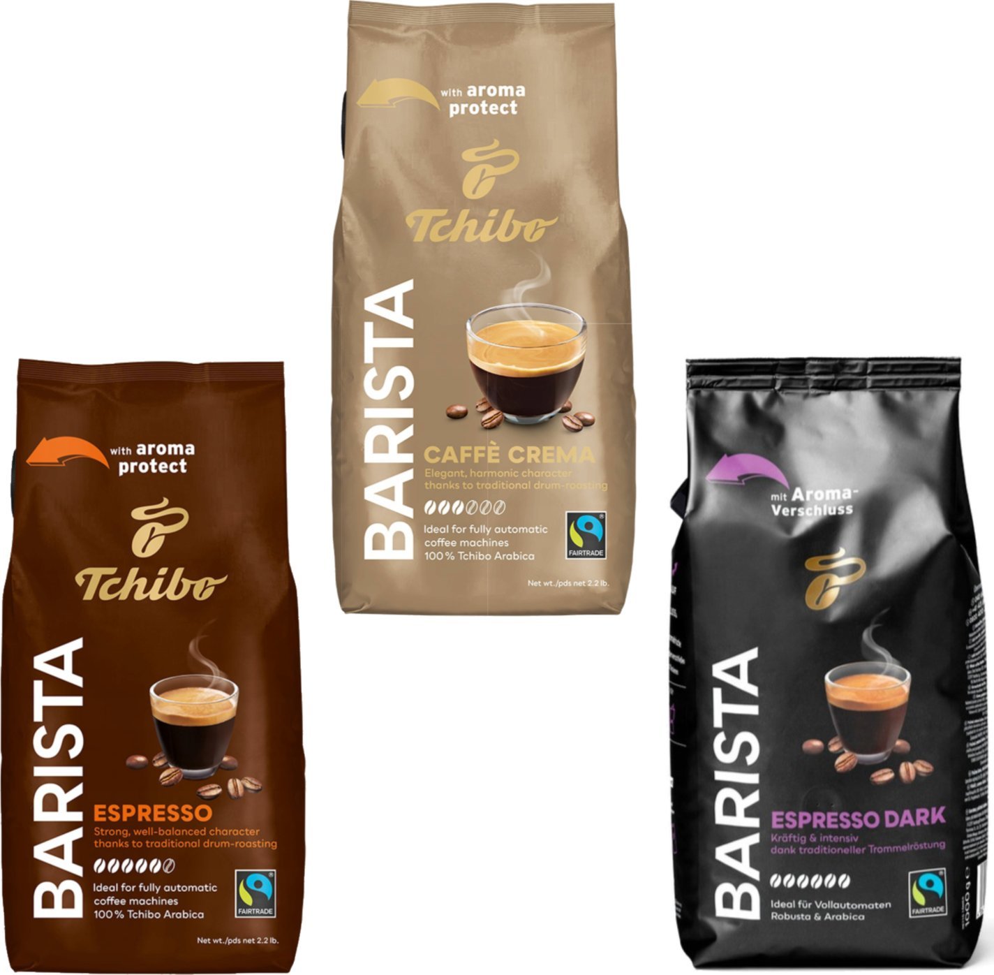 Kawa ziarnista Tchibo Zestaw: Barista Caffe Crema 1kg + Barista Espresso 1kg + Barista Espresso Dark 1kg + Puszka