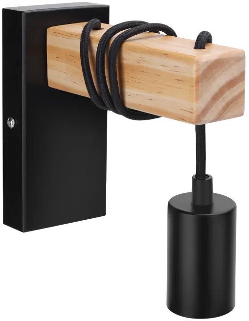 Kinkiet z wiszącą oprawką E27 drewno-metal