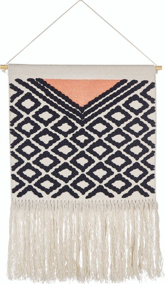 Beliani Dekoracja ścienna z frędzlami bawełniana czarno-pomarańczowa GOJRA