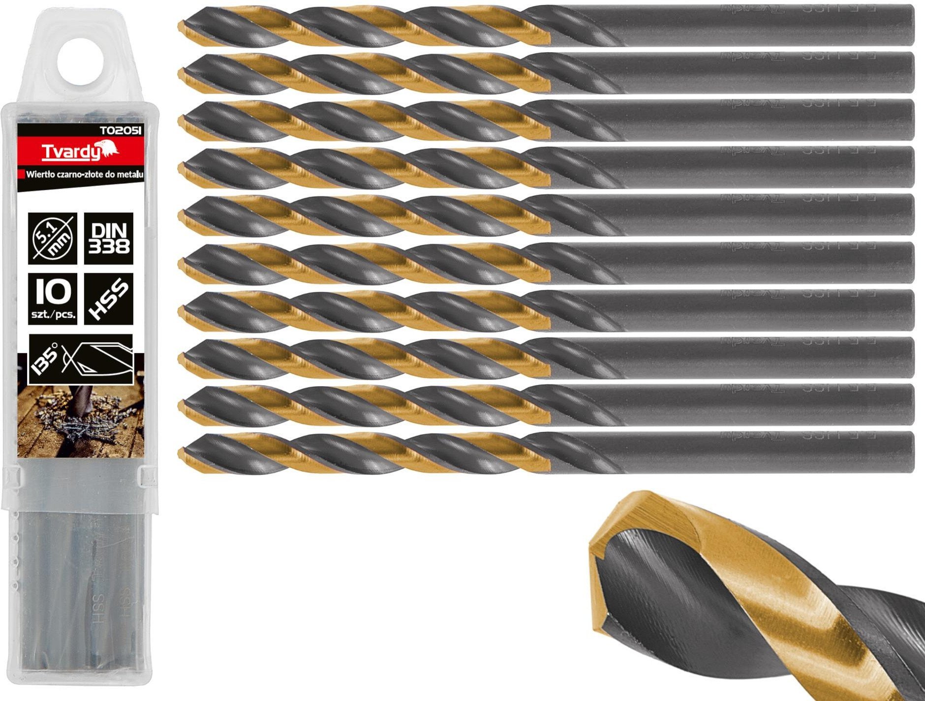 Wiertło czarno-złote do metalu HSS 5.10mm (10/100/1000)
