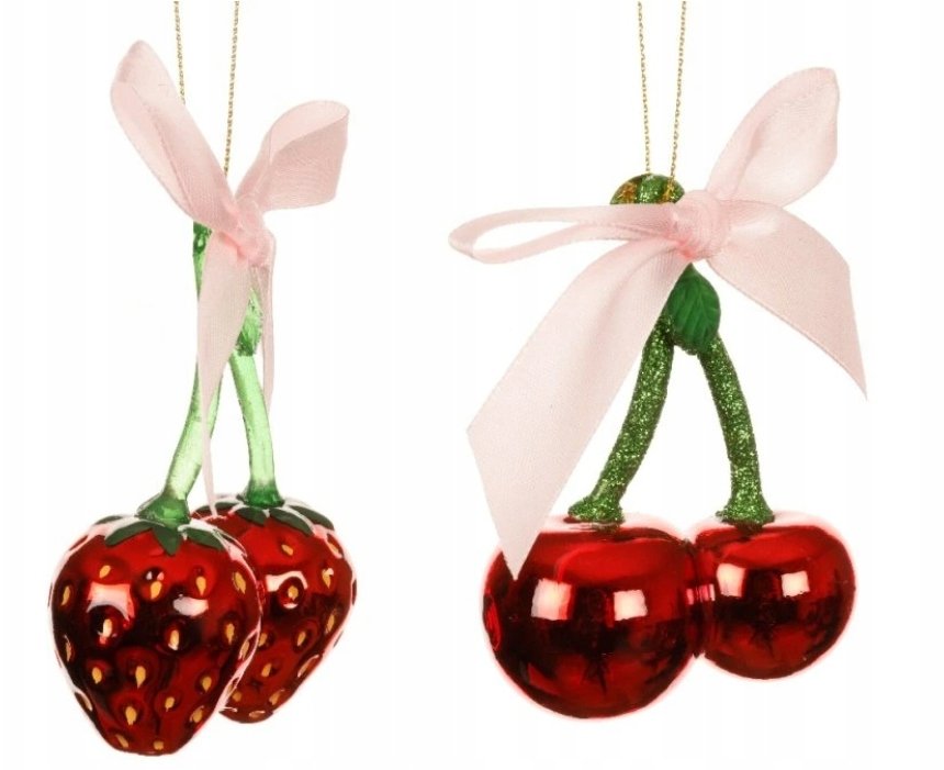 Bombka choinkowa świąteczna 9 cm szklana dekorowana wiśnia truskawka 1 szt.