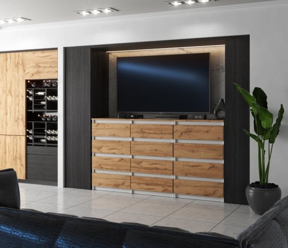 Komoda 12 Szuflad Szafka Pojemna Skandynawska Nowoczesna 180cm Biały Wotan