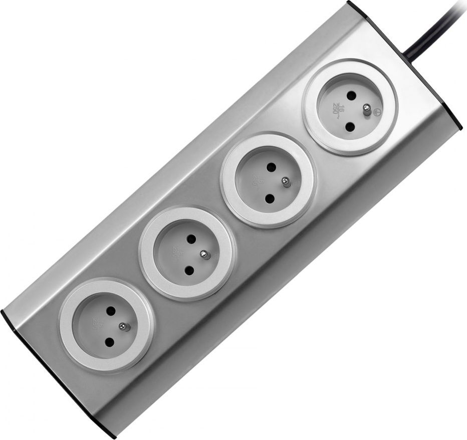 Orno Gniazdo meblowe, kuchenne montowane na rzepy 4x2P+Z INOX z przewodem 1,5m.