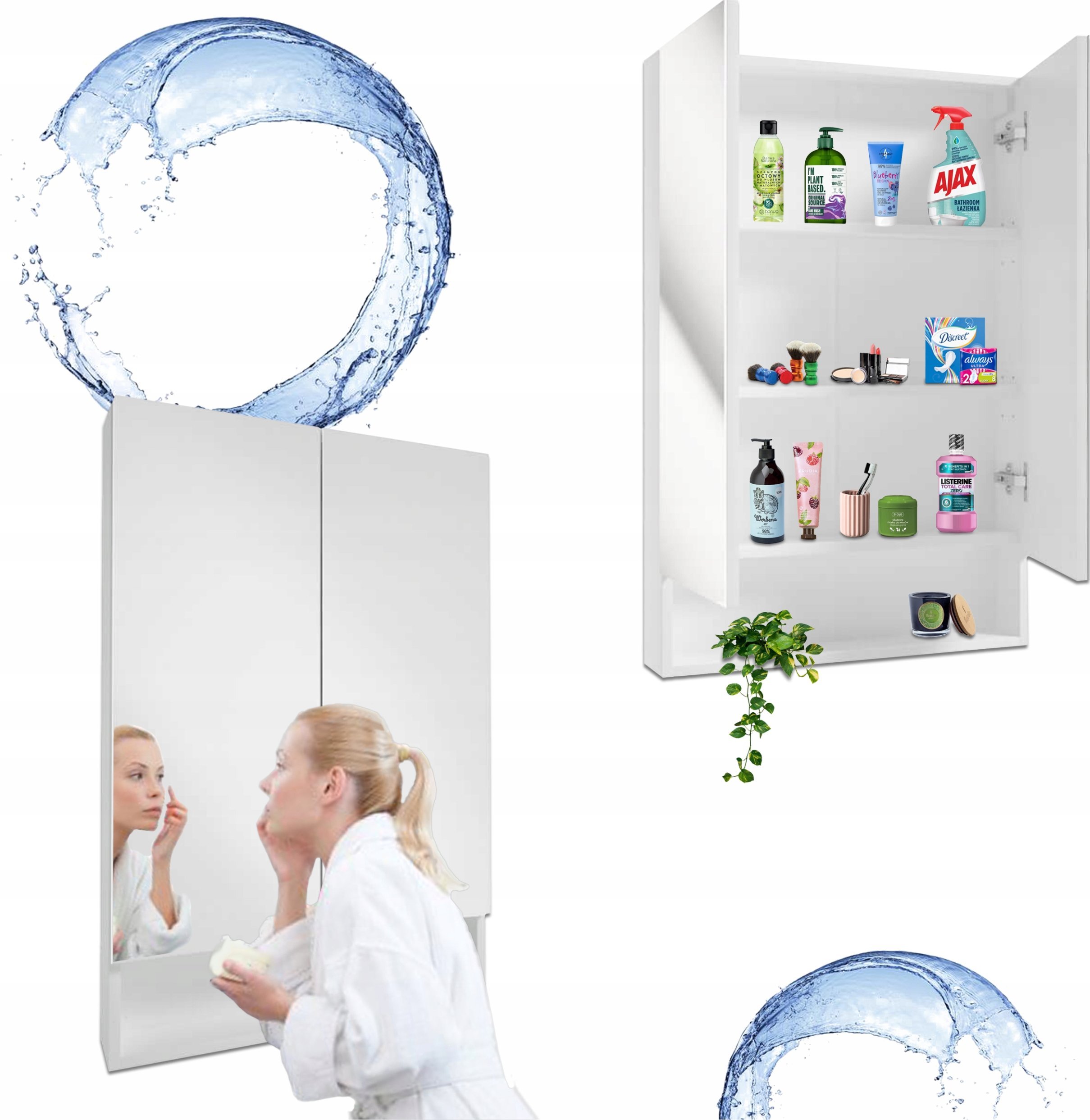 Stamar Biała Szafka Łazienkowa Wisząca Lustro 2 Półki Regulowane 61 x 12 x 91 Lupo