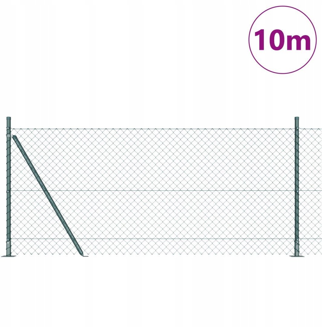 vidaXL Ogrodzenie z siatki ogniwowej z 7 flanszowymi słupkami 1x10 m ze stali ocynkowanej