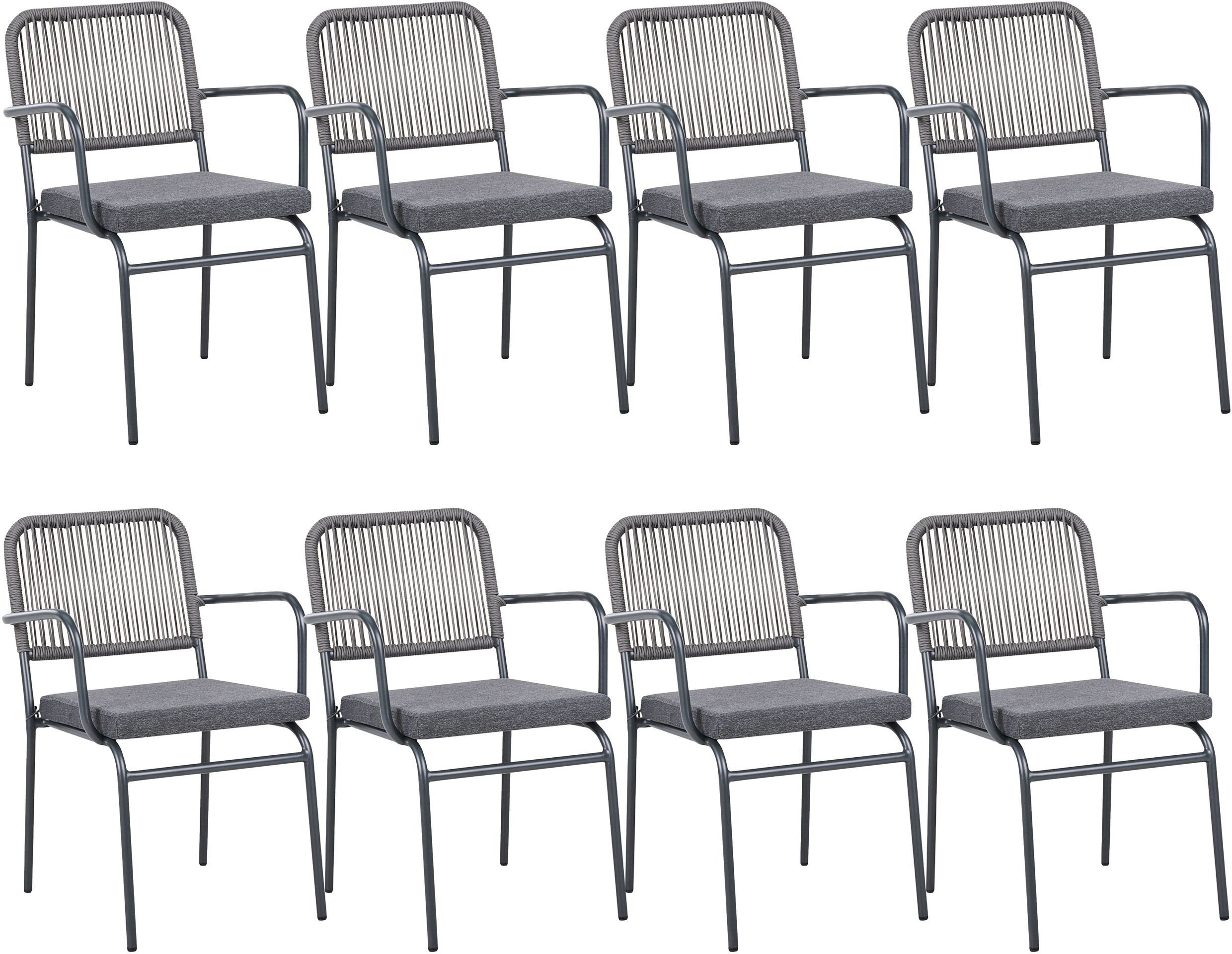 Zestaw 8 krzeseł ogrodowych z poduszkami TACENO Metal Szary