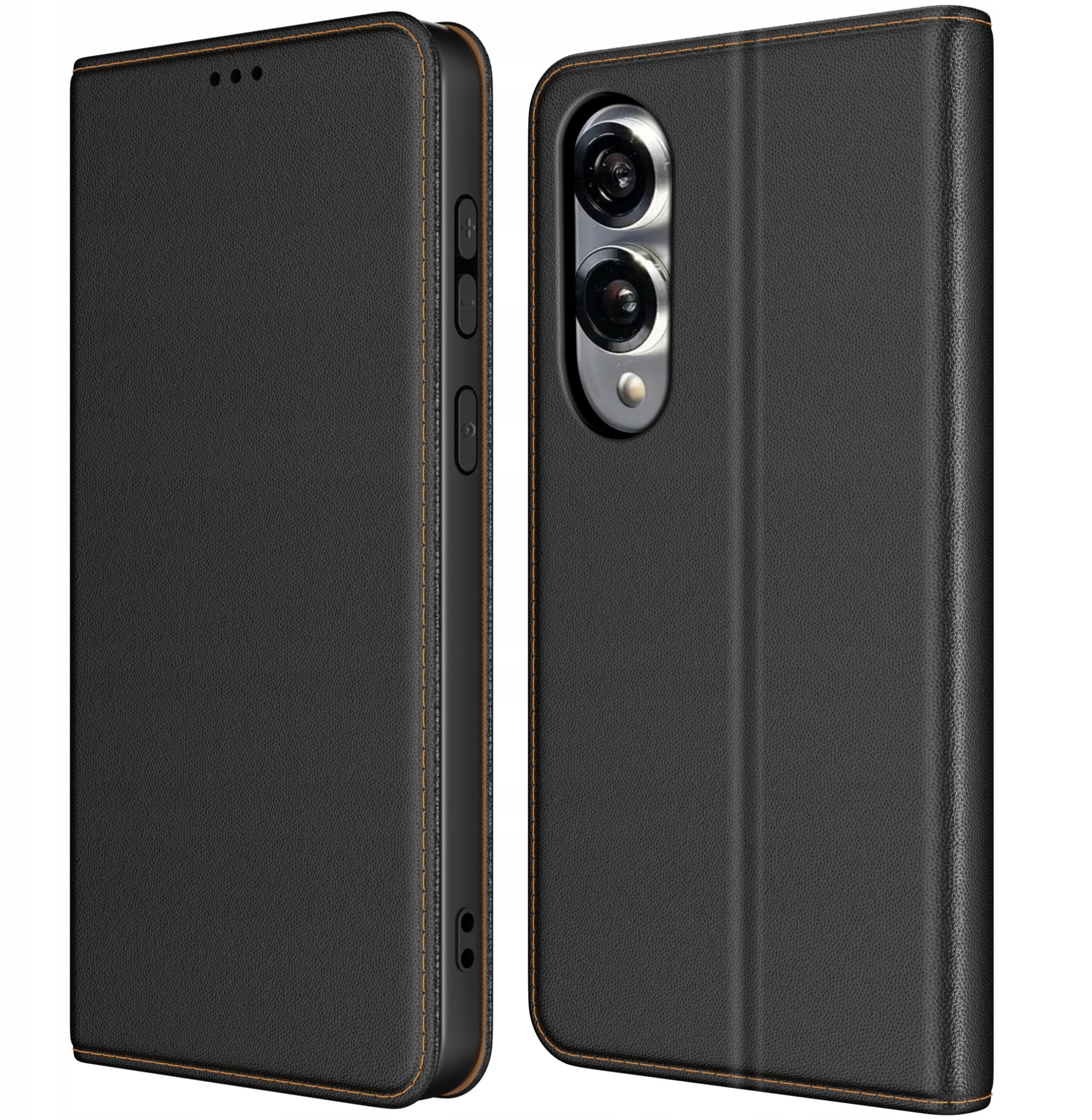 Etui do Samsung S25 Edge SKÓRZANE CZARNE ZAMYKANE MAGNETYCZNE + SZKŁO