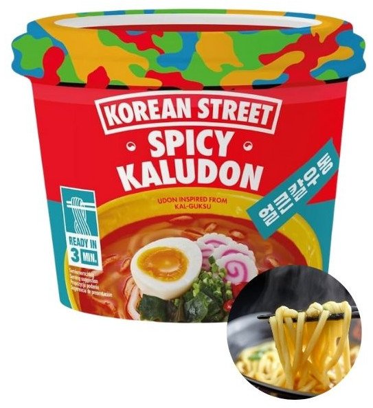 Zupa koreańska ostra z makaronem udon kaludon bulion z warzywami chilli gotowe w 3 min. big bowl 215g