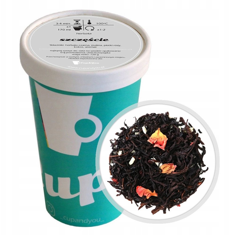 Liściasta herbata czarna SZCZĘŚCIE tropikalny aromat maliny i kokosa 120g - herbata liściasta sypana mieszanka napar susz