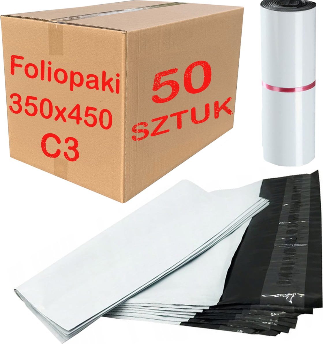 Foliopaki Kurierskie Białe C3 350x450mm - 50 szt.