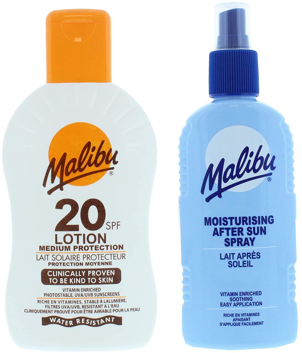 Malibu SPF20 Wodoodporny Balsam 200ml + Balsam W Sprayu Po Opalaniu 200ml