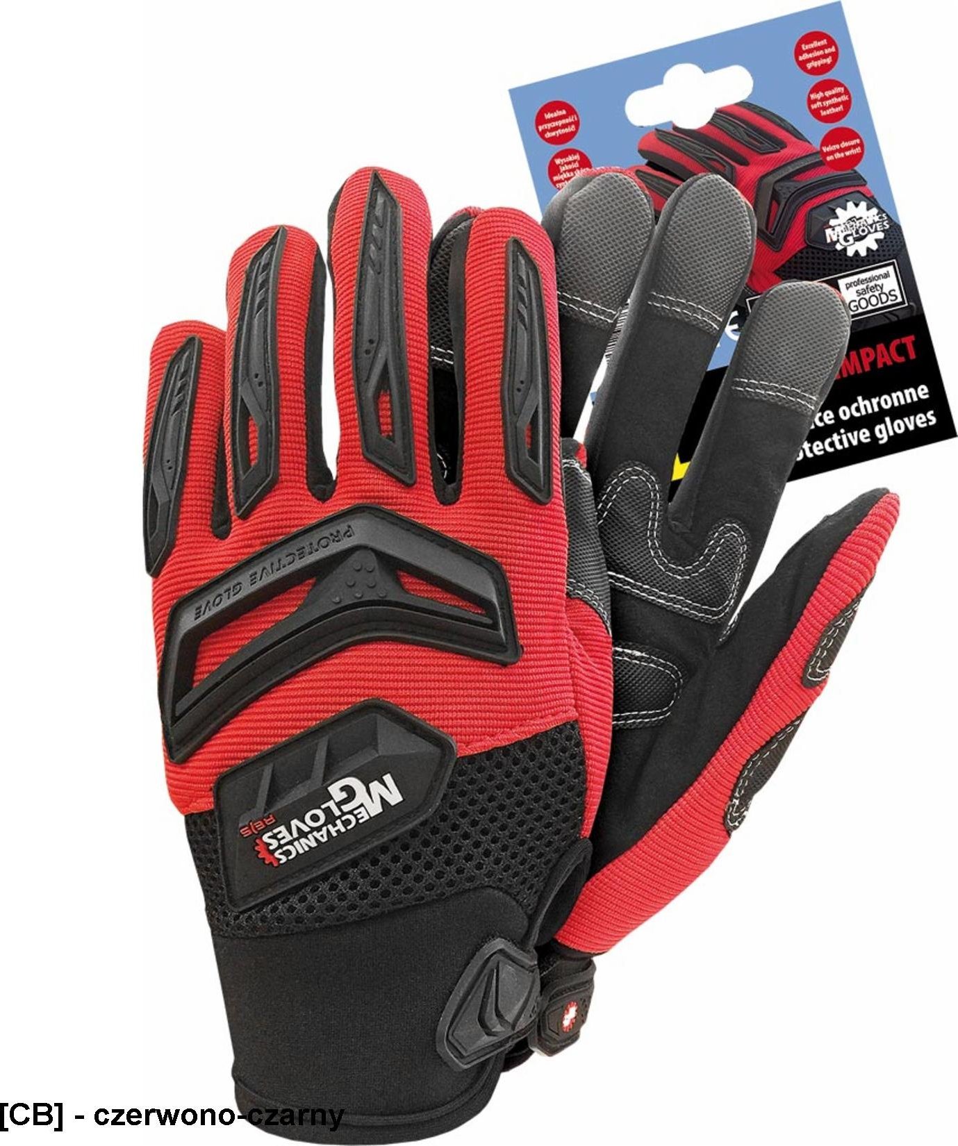 R.E.I.S. RMC-IMPACT - Rękawice ochronne wykonane z amary połączonej z tkaniną - czerwono-czarny XL